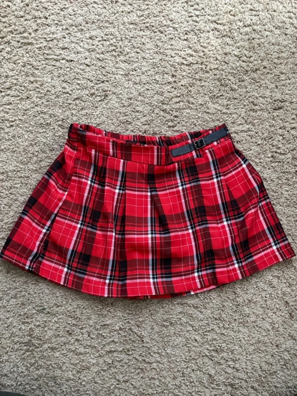 Justice Girl’s Mini Plaid Belted Red Skirt Girl’s Sz 18 Preppy Punk